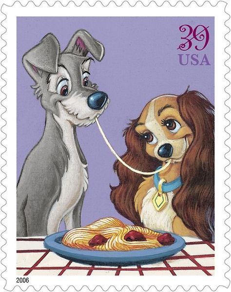 Lady And Tramp, Celtic Alphabet, Usps Stamps, Art Of Disney, Disney Romance, طوابع بريد, Usa Stamps, Postage Stamp Design, Images Disney