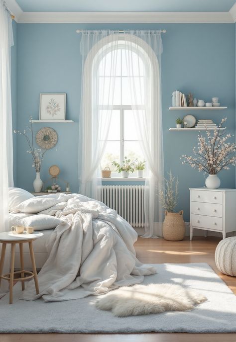 Blue Boho Girls Bedroom Girls Light Blue Bedroom Ideas, Blue Room Aesthetic Ideas, Light Blue Girls Room, Lana Bedroom, Boho Girls Bedroom Ideas, Pale Blue Bedroom, Blue Girls Bedroom, Blue Boho Bedroom, Explorer Bedroom