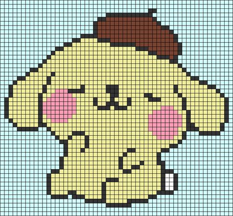 Alpha pattern #120474 | BraceletBook Hello Kitty Cross Stitch Pattern Free, Pompompurin Alpha Pattern, Miffy Alpha Pattern, Sanrio Cross Stitch, Cute Alpha Patterns, Pixel Grid, Crochet Grid, Kawaii Cross Stitch, Hat French