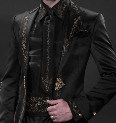 Italian wedding suits, model: B00-(432) Fancy Aesthetic, Choi Jongho, Royal Aesthetic, Fashion Tag, Medieval Dress, Black Suit, Fantasy Aesthetic, Fantasy Clothing, Fantasy Fashion