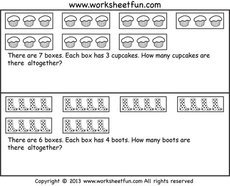 Repeated Addition – Multiplication – Word problems – Seven Worksheets / FREE Printable Worksheets – Worksheetfun Addition Worksheets First Grade, Repeated Addition Worksheets, Repeated Addition Multiplication, Ks1 Maths, First Grade Words, Multiplication Word Problems, Addition Words, Repeated Addition, Addition Word Problems