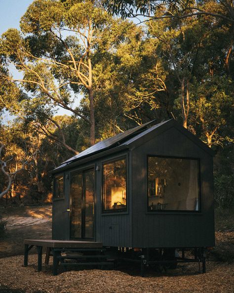 Wilderness Cabins, Green Cabin, Forest Retreat, Black Houses, Tiny House Exterior, Woodland Cottage, Craft Shed, Backyard Studio, Forest Cabin