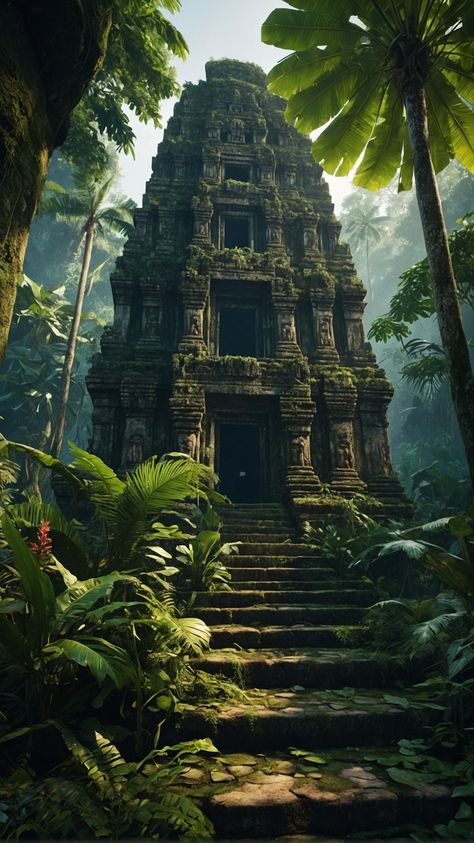 Mexico Jungle, Aztec Architecture, Ganesh Decoration, Aztec Empire, Dreamy Aesthetic, Fantasy Worlds, Temple Art, Level Design, Ancient India