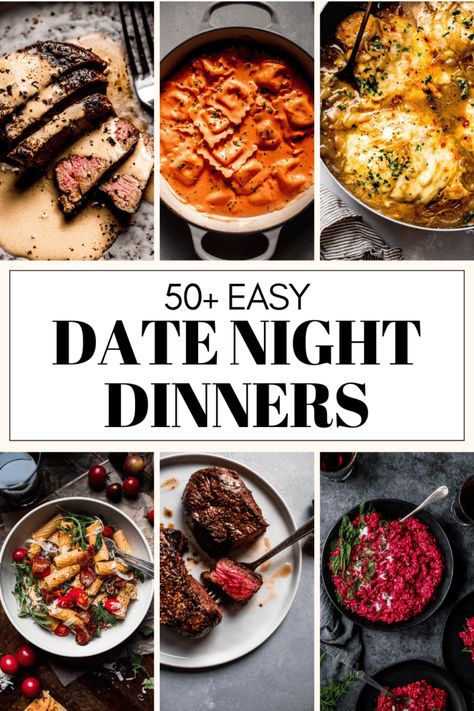 Here's 50+ date night dinner recipes that are easy and satisfying, so that you can have fun in the kitchen together & enjoy a delicious meal! 2 Night Dinners, Saturday Night Recipes, Dinner To Make With Boyfriend, Easy Comfort Dinner Recipes, Easy Dinner To Impress Boyfriend, Fall Date Night Dinner Recipes, Dinner Ideas Gourmet, Simple Romantic Dinner For Two, Romantic Meals To Cook Together