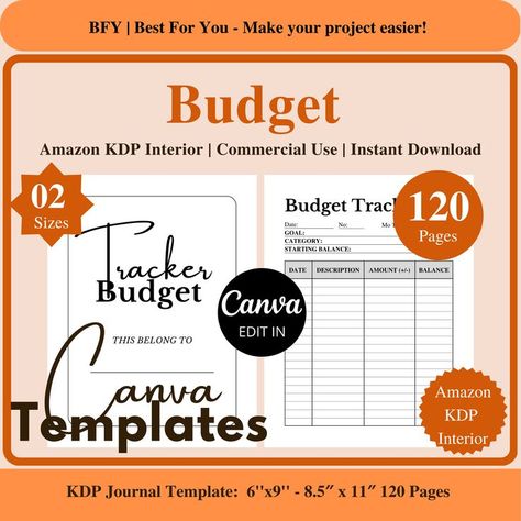 PRODUCT INFORMATION: 1.Included Template Designs: 2 Budget Tracker 2.Dimensions: 6''x9'' - 8.5''x11'' inches 3.Pages: 120 Pages 4.Bleed Settings: No Bleed, Bleed 5.Format: PDF High-Quality Print Ready PDF #digitalbfy #kdpinteriors #kdpcovers #kdpcoloringpages #kdptemplates #canvatemplates #kdptemplatecollection #notebook #journal #tracker #logbook #planner #compositionbook #papers #templates Bill Payment Tracker, Payment Tracker, Journal Tracker, Interior Design Template, Vision Board Planner, Christmas Activity Book, Kdp Interior, Spending Tracker, Small Business Planner