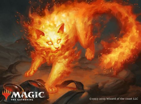 Fire Druid, Johan Grenier, Cat Spirit, Fantasy Beasts, Fantasy Creatures Art, Fantasy Monster, Modern Poster, The Chain, Fantasy Illustration