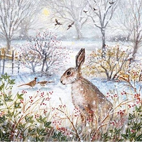 Christmas Hare Illustration, Lucy Grossmith, Leaping Hare, Hare Illustration, Hare Painting, Charity Christmas Cards, Christmas Rock, Wildlife Prints, Advocate Art