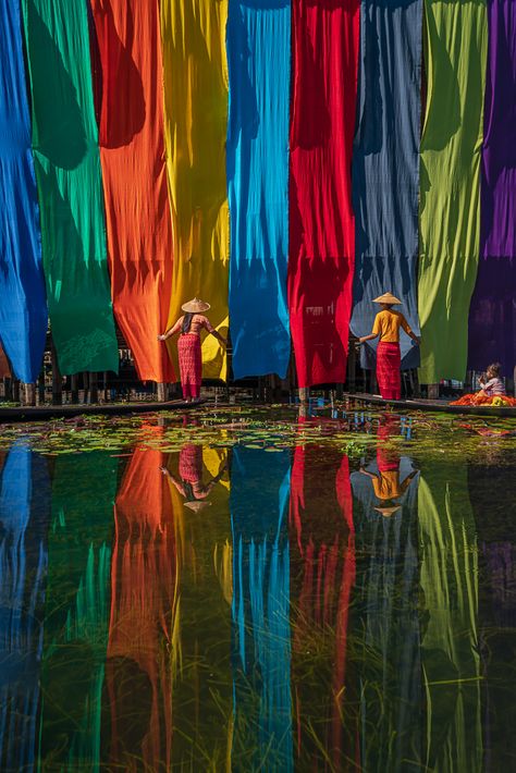 1x - Drying Lotus fabrics by Win Tun Naing Thai Art Painting, Myanmar Culture, Hermes Window, Happy Feeling, Vietnam Art, Most Beautiful Animals, Thai Art, Large Picture Frames, Large Picture