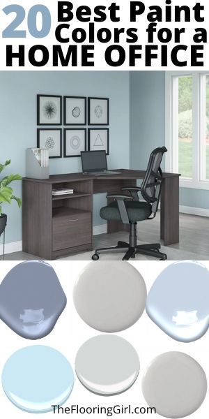 Inspiring Office Paint Colors, Attic Office Paint Colors, Calming Home Office Paint Colors, Office Room Paint Colors, Grey Blue Office Ideas, Light Gray Office Walls, Light Colored Office, Colors For Office Walls Interiors, Best Paint For Office Walls