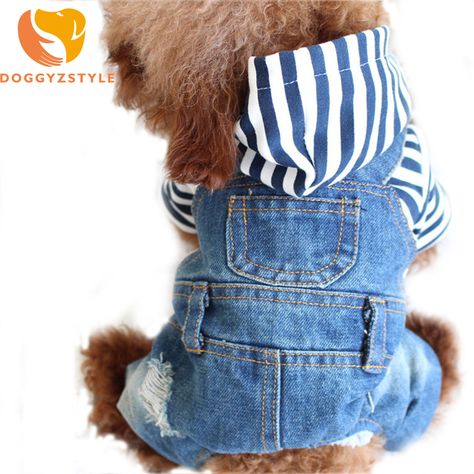 Blue Jean Jumpsuit, Jumpsuit Winter, Hoodie Jumpsuit, Patterned Jeans, Pet Shirts, Cat Hoodie, Puppy Clothes, Hoodie Coat, Striped Jeans