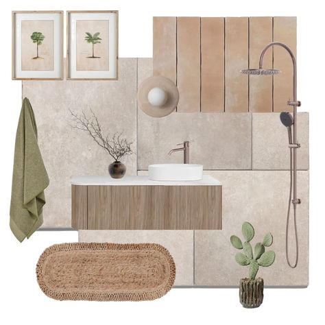 Bathroom Renovation Mood Board, Palm Springs Mood Board, Desert Interior Design, Palm Springs Interior Design, Style Sourcebook, Contemporary Bathroom Tiles, Palm Springs Interior, Desert Home Decor, Interior Design Illustration