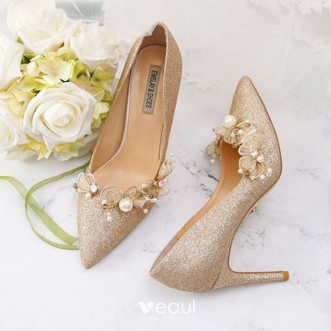 Champagne Wedding Shoes, Flower Wedding Shoes, Sparkly Wedding Shoes, Gold Wedding Shoes, Silver Wedding Shoes, Shoe Model, Ivory Wedding Shoes, Wedding Pumps, All Black Shoes