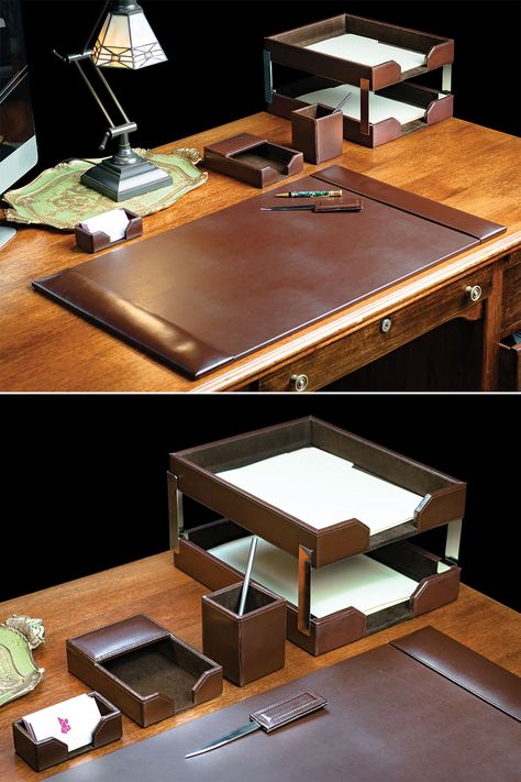 Home Office Accessories For Men, Leather Desk Set, Office Desk Decor For Work Men, Office Accessories For Work, Desk Accessories For Men, Lawyer Desk, Leather Office Accessories, Office Table Accessories, Leather Desk Accessories