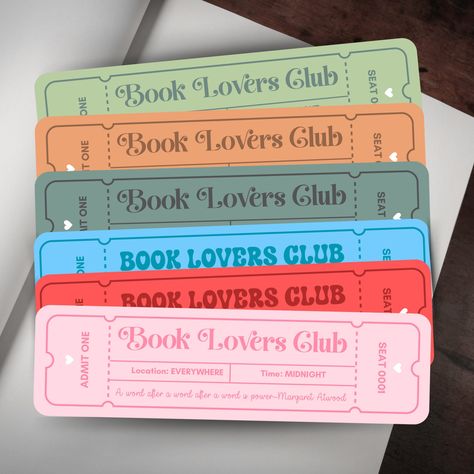 "❤️THIS IS A PHYSICAL BOOKMARK ❤️ Book lovers club gift: Modern Ticket Bookmarks with Margaret Atwood quote. Makes a Great Book Club Gift! Designed with the avid reader in mind. 📚 One-of-a-kind minimal bookmark. Its small size and price make it an ideal Christmas Stocking Stuffer.  ❤️ This ticket to a book club contains a quote from Margaret Atwood - 'A word after a word after a word is power\"  🍁 CANADIANS WHO WANT TO ADD A TASSEL - Order THE TASSEL HERE: https://doraemidesign.etsy.com/ca/listing/1621055605/book-lovers-club-bookmark-gift-for-book 🌎 US & INTERNATIONAL BUYERS - Unfortunately, we no longer offer bookmarks with tassels. Sending a bookmark outside of Canada costs $10+ for SHIPPING. If you are willing to pay $10 shipping, MESSAGE ME PLS. Each bookmark is Made-to-Order. 4 Col Book Lovers Club Bookmark, Bookmark With Books On It, Book Club Valentines Day, Book Club Craft Ideas, Book Lover Accessories, Book Club Bookmarks, Bookmakers Ideas, Book Club Crafts, Minimal Bookmark