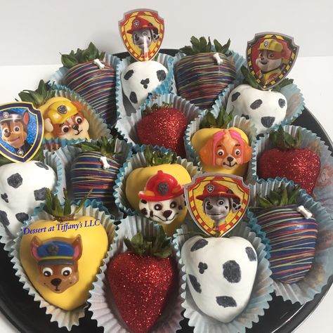 #pawpatrol #custom #chocolatecoveredstrawberries #pawpatrolparty Paw Patrol Party Food, Paw Patrol Birthday Decorations, Custom Treats, Angel Birthday, Paw Patrol Birthday Theme, Strawberry Treats, Paw Patrol Birthday Cake, Birthday Party Treats, Chocolate Covered Treats