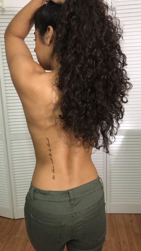 To Love And Be Loved Tattoo, Middle Of Back Tattoo For Women, Script Back Tattoo, Side Back Tattoo Women, Side Back Tattoos, Inner Ankle Tattoos, Dragon Tattoo Back, Bright Bikinis, Saved Tattoo