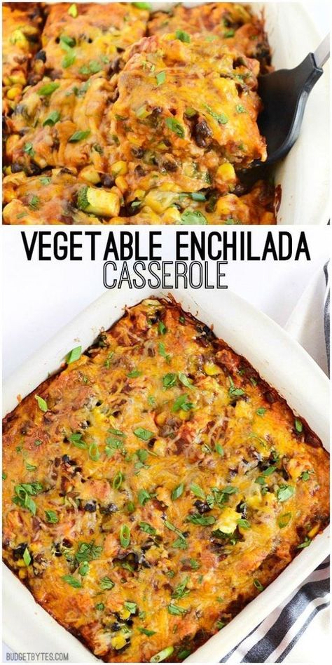 A colorful vegetable mix, homemade enchilada sauce, corn tortillas, and cheese make this Vegetable Enchilada Casserole the epitome of comfort food. Casserole Enchilada, Vegetable Enchiladas, Enchilada Casserole Recipes, Homemade Enchilada Sauce, Homemade Enchiladas, Enchilada Casserole, Vegetarian Dinners, 100 Calories, Corn Tortillas