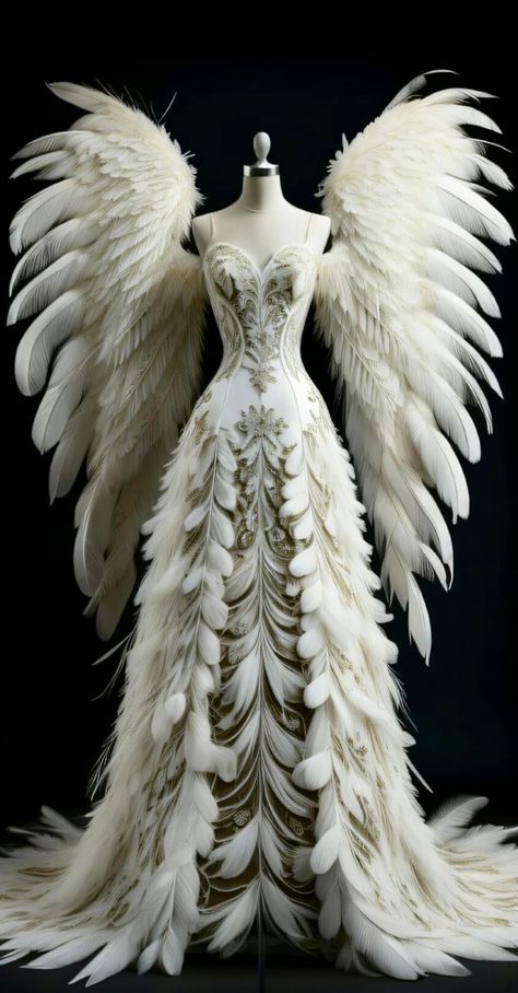 Feather Character Design, Fantasy Dress Queens, Dressing Outfits, Ethereal Fashion, Magical Dress, Beautiful Long Dresses, Angel Costume, Dinner Dress Classy, Bird Dress