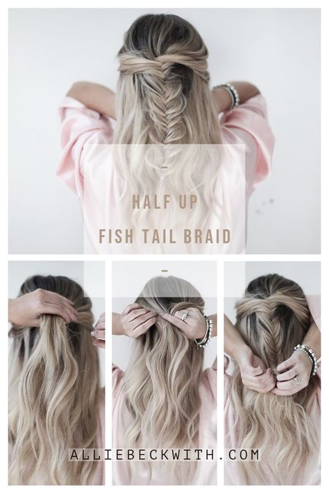 Summer Hairstyles Blonde, Half Up Fishtail Braid, Summer Hair Looks, Go To Hairstyles, Fishtail Hairstyle, Fishtail Braid Wedding, Hairstyle For Summer, Braid Styles For Girls, Fishtail Hairstyles