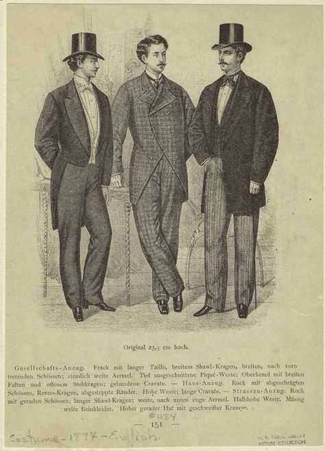 Men, England, 1870s. - NYPL Digital Collections Early 1800s Fashion Men, 1800s Fashion Men, Early 1800s Fashion, 1870 Fashion, 1880 Fashion, The Monkey's Paw, Edwardian England, 1870s Fashion, Victorian Era Fashion