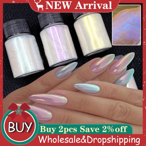 10g Mermaid Glitter Chrome Nail Art Powder Ice Clear Aurora Magic Nail Art Dust Mirror Effect Shiny Nails Efecto Aurora, Opalescent Nails, Pigment Nails, Mirror Nails Powder, Holographic Nail Powder, Pearl Nail Art, Opal Nails, Rainbow Nail, Nail Dust