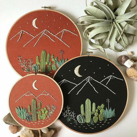 Desert Embroidery, Desert Landscapes, Embroidery Lessons, Embroidery Wall, Embroidered Art, Embroidery Works, Embroidery Patterns Vintage, Stitch Ideas, Creative Embroidery