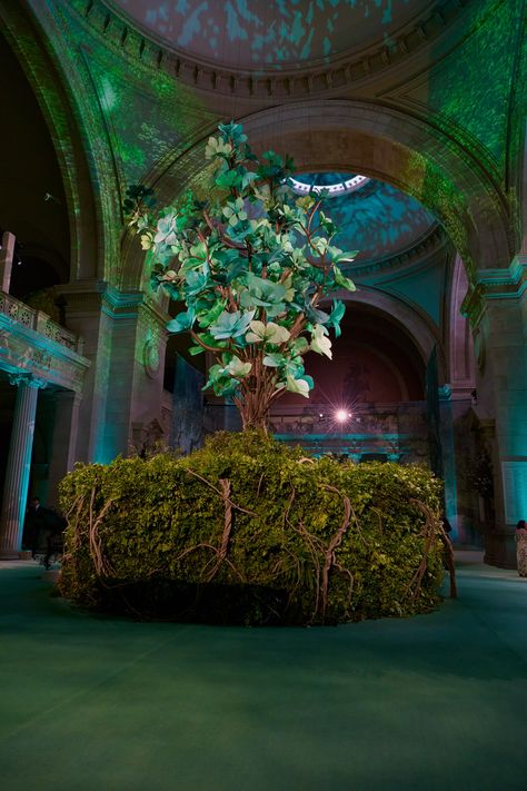 Magical Enchanted Forest, Gala Centerpieces, Romantic Landscape, Moody Design, Met Gala Outfits, Gala Fashion, Tree Centerpieces, Lighting Showroom, The Met Gala