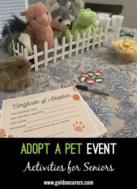 For this event, we bought stuffed animals for our residents to adopt! Adoption Ideas, Activities For Seniors, Pet Event, Nursing Home Activities, Recreation Therapy, Elderly Activities, Activity Director, Easy Fall Decor, Event Activities