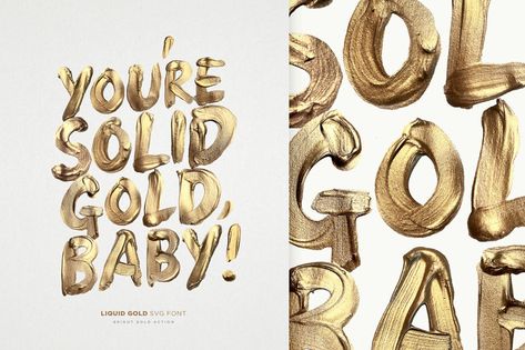 Liquid Gold SVG Font + Actions on Behance Gold Graphic Design, Christmas Fonts Free, Boho Fonts, Otf Font, Gold Typography, Typography Branding, 3d Typography, Text Layout, Christmas Fonts