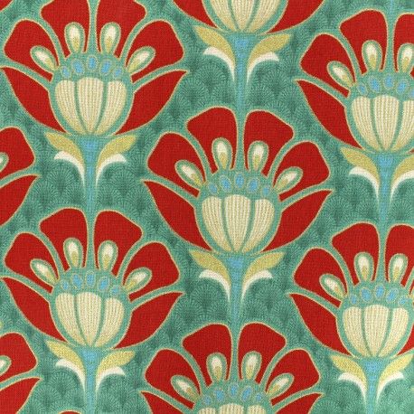 Tissu coton bachette Fleur Art Déco - vert x 20cm Fleurs Art Nouveau, Motifs Art Nouveau, Motif Art Deco, Art Nouveau Pattern, Curtain Material, Sgraffito, Flower Illustration, Arabesque, Surface Pattern Design