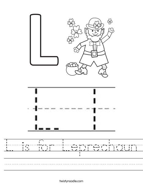 L is for Leprechaun Worksheet - Twisty Noodle L Is For Leprechaun, Leprechaun Worksheets Preschool, Leprechaun Worksheet, Letter From The Leprechaun, Preschool Letter L Worksheet, Letter L Tracing Worksheets, The Luckiest Leprechaun Activities, Transportation Worksheet, Holiday Worksheets