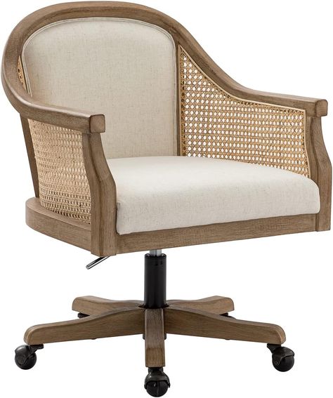 Amazon.com: HULALA HOME Rattan Desk Chair, Upholstered Home Office Chair, Vintage Office Chair with Armrest, Adjustable Swivel Rolling Height Task Chair for Living Room Bedroom Study Room, Ivory : Home & Kitchen Bohemian Desk Chair, Rattan Desk, Rolling Office Chair, Bali Villas, Chair With Armrest, Vintage Office Chair, Bedroom Study Room, Chair Vintage, Wainscoting Panels