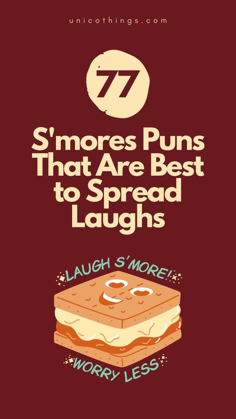 Roast, laugh, repeat! Our funny and hilarious S'mores puns will add a tasty dose of humor to your camping adventures and sweet cravings. Sweet Puns, Witty Comebacks, Double Entendre, Sweet Cravings, Smile On, S Mores, Funny Puns, A Smile, Puns