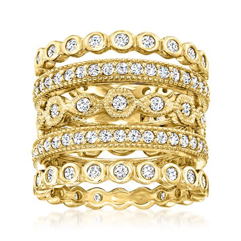 Ross-Simons 2.50 ct. t.w. CZ Jewelry Set: 5 Eternity Bands in 18kt Gold Over Sterling (As an Amazon Associate I earn from qualifying purchases) Eternity Band Set, Vintage Inspired Jewelry, Eternity Band Ring, Sterling Jewelry, Cz Jewelry, Cz Stud Earrings, Fabulous Jewelry, Cz Ring, Traditional Jewelry