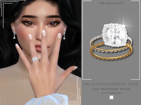 The Sims Resource - Halo Engagement Ring with Wedding Band V2 Sims Engagement Ring, Sims 4 Cc Wedding Rings, Sims 4 Engagement Ring Cc, Sims 3 Wedding, Engagement Ring With Wedding Band, Ring With Wedding Band, Charlotte Taylor, White Diamond Engagement Ring, Sims Medieval