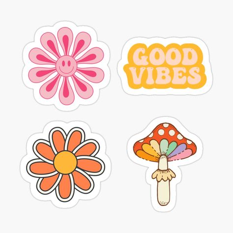 Sticker Pack Ideas, Flower Illustration Design, Trippy Flowers, Stickers Hippie, Groovy Stickers, Boho Stickers, Retro Stickers, Sticker Flower, Hippie Aesthetic