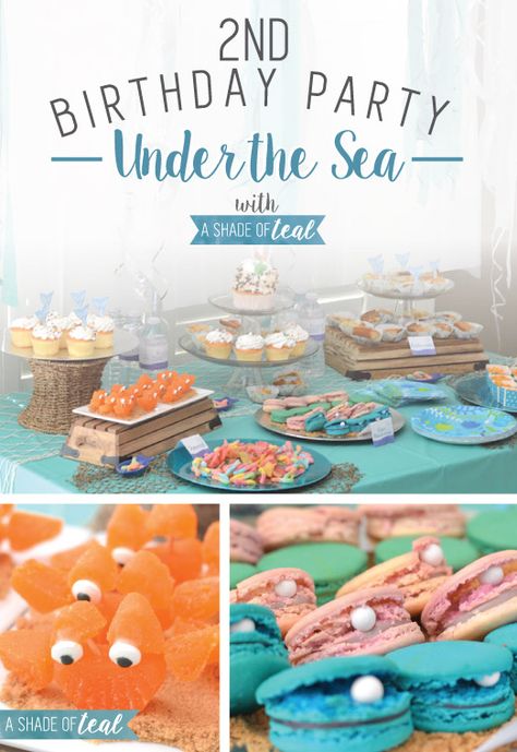 Under the Sea 2nd Birthday Party! | A Shade Of Teal Ariel Birthday Party, Nautical Birthday Party, Shark Themed Birthday Party, Ariel Birthday, Hawaiian Birthday Party, Hawaiian Birthday, Twin First Birthday, Sea Birthday Party, 2nd Birthday Party