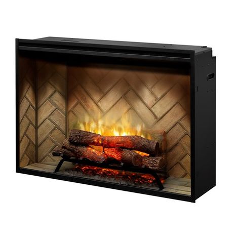 Dimplex Revillusion Electric Fireplace Insert - 42-in - Black RBF42 | RONA Herringbone Brick, Built In Electric Fireplace, Masonry Fireplace, Brick Interior, Concrete Interiors, Double Glass Doors, Electric Fireplace Insert, Fireplace Insert, Wood Burning Fires