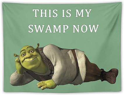 Shrek Tapestry, Tapestry For Bedroom, Funny Tapestry, Apartment Goals, Ra Ideas, Goofy Ahh, Meme Funny, Shrek, House Flags