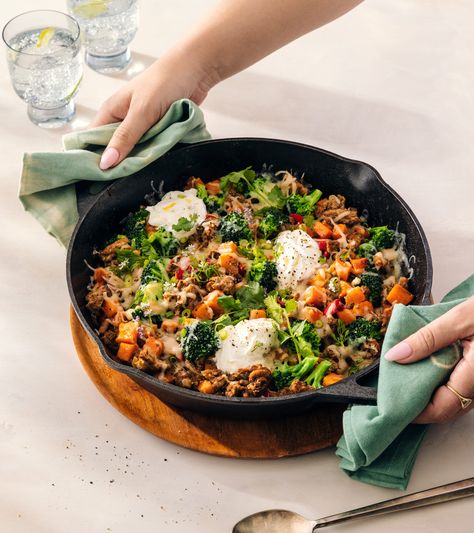 One Pan Turkey Sweet Potato Skillet - Brocc Your Body Sweet Potato Turkey Skillet, Brocc Your Body Recipes, Broc Your Body Recipes, Broccyourbody Recipes, Sweet Potato Dinner Recipes, Ground Turkey Sweet Potato Skillet, Turkey Sweet Potato Skillet, Brocc Your Body, Turkey Potato