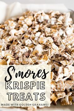 Golden Graham Rice Crispy Treats, Smores Marshmallow Treats, Smores Treats Golden Grahams, Smores Appetizer, Smores Crispy Treats, Smores Krispie Treats, Easy Bars For Bake Sale, Indoor Smores Golden Grahams, Golden Graham Recipes