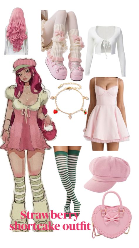 Cutesy strawberry shortcake costume/ outfit Strawberry Shortcake Costume Women, Strawberry Shortcake Halloween Costume, Strawberry Shortcake Outfits, Strawberry Shortcake Costume, Friend Costumes, Strawberry Shortcake Characters, Group Costumes, Halloween Inspo, Blue Berry Muffins