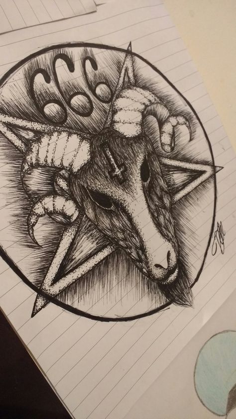 My drawing of a Satanic Pentagram with a Rams Head Satanism Drawing, Satanic Drawings, Pentagram Drawing, Occult Drawing, Baphomet Drawing, Pentagram Tattoo, Satanic Pentagram, Satanic Tattoos, Occult Tattoo