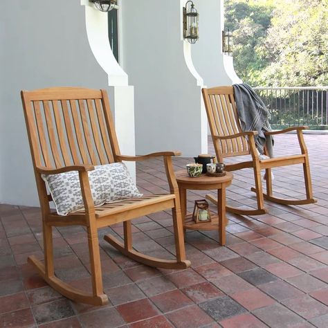 Cynthia Teak Seating Group Teak Rocking Chair, Patio Accent Table, Weathered Teak, Wood Rocking Chair, Rocking Chair Set, Teak Side Table, Natural Teak Wood, Patio Rocking Chairs, Wood Patio