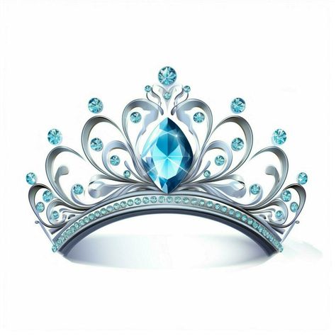 Crown Blue Aesthetic, Elsa Crown, Blue Princess Dresses, Saphhire Crown, Small Tiara Blue, Silver Crown With Blue Jewels, Blue Diamond Tiara, Frozen Crown, Crown Clip Art