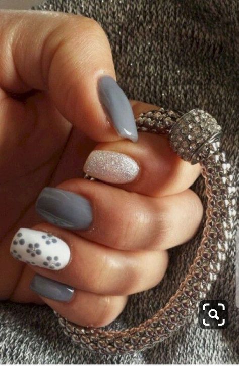 Nail Art Blanc, Grey Nail Art, Pink Nail Art, Gray Nails, White Nail Designs, Simple Nail Art Designs, White Nail, Nails Desing, Gel Nail Designs