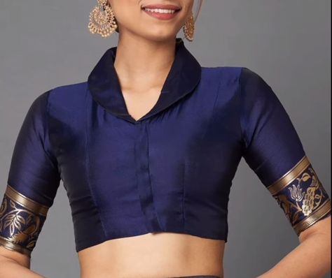 Dark Blue Blouse Designs, Navy Blue Blouse Designs, Navy Blue Saree Blouse, Plain Blouse Designs, Navy Blue Saree, Blue Blouse Designs, Neck Patterns, Dark Blue Blouse, Boat Neck Blouse Design