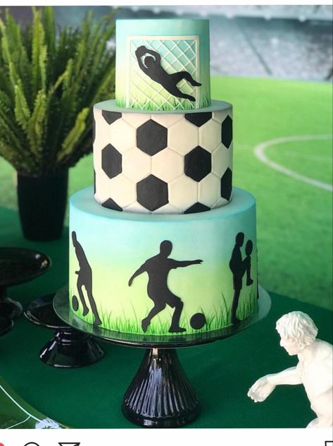 Goal Keeper Cake, Soccer Cake Ideas, Soccer Cakes, Soccer Party Decorations, Soccer Birthday Cakes, Mario Birthday Cake, Football Birthday Cake, Soccer Cake, Fondant Cake Designs