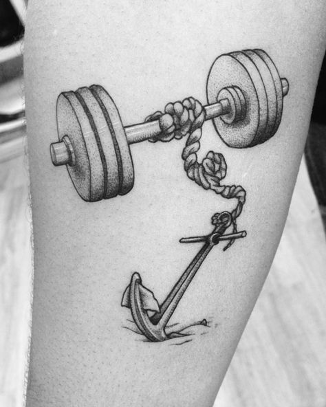 Barbell Tattoo Ideas For Women, Weightlifting Tattoo, Dumbbell Tattoo, Fierce Tattoo, Band Tattoo Designs, Egypt Tattoo, Elements Tattoo, Modern Tattoos, Fitness Tattoos