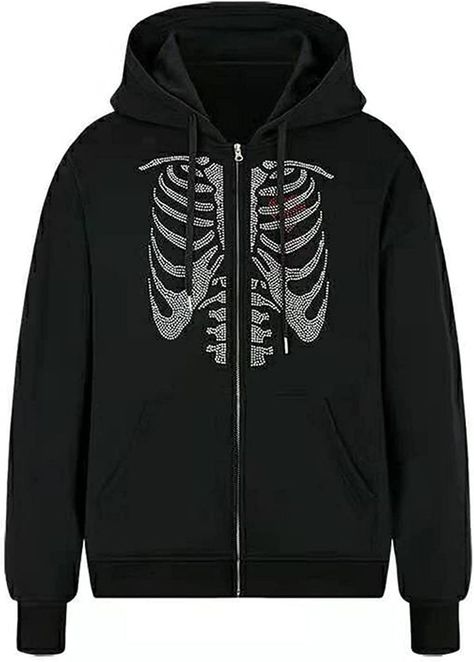 #y2k #egirl #y2kfashion Y2K Vintage Graphic Zip Up Hoodie Oversized Casual Drawstring Hoodie E-Girl 90s Streetwear Jacket Tracksuit Butterfly Skeleton, Rhinestone Hoodie, Hoodie Y2k, Gothic Grunge, Retro Sweatshirts, Womens Sweatshirts Hoods, Skeleton Print, Harajuku Streetwear, Oversized Coat